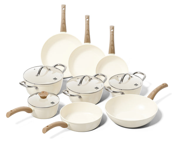 CP Topfset Go Ivory Crème 9-teilig - keramische Antihaftbeschichtung