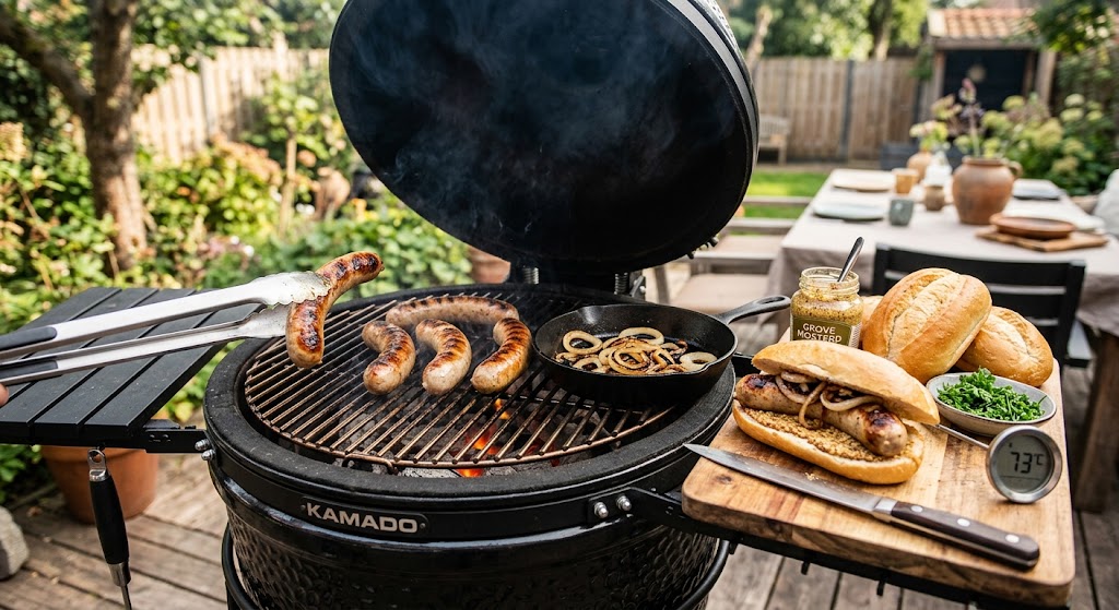 Saftige Thüringer Bratwurst mit authentischem Rauchgeschmack vom Kamado