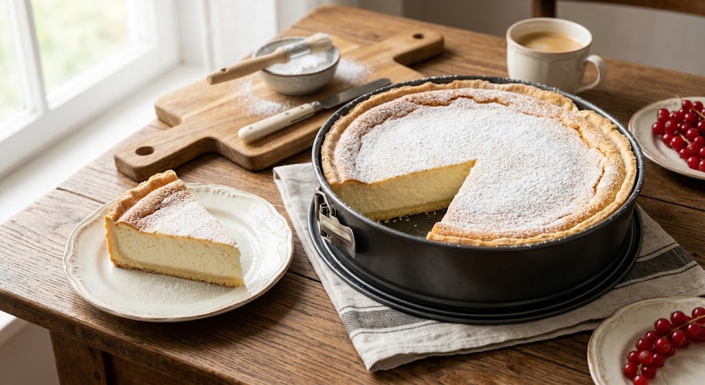 Cremiger deutscher Quarkkuchen zoals hij hoort te smaken
