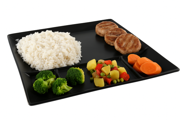 Cookinglife Fondueteller / Gourmetteller / Grillteller – 5 Fächer – Schwarz – 24 x 24 cm – 4 Stück