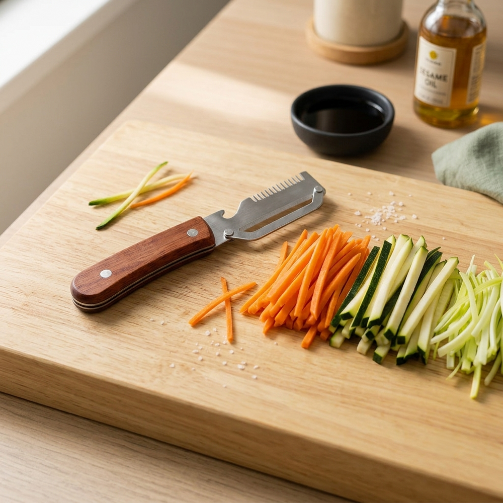 Cookinglife Sparschäler & Julienneschneider - Holz - Multifunktional 3-in-1
