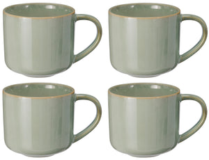Cookinglife Kaffeetassen Serene Green 330 ml – Steingut – 4er-Set