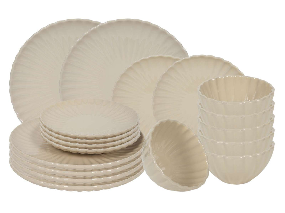 Cookinglife Geschirrset Cardida Beige 18-teilig / 6 Personen - 6 Speiseteller, 6 Frühstücksteller und 6 Schalen