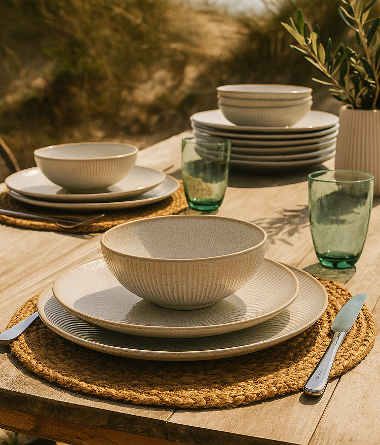 Cookinglife Geschirrset - Coastal Lines - Ocean Beige - 18-teilig / 6 Personen