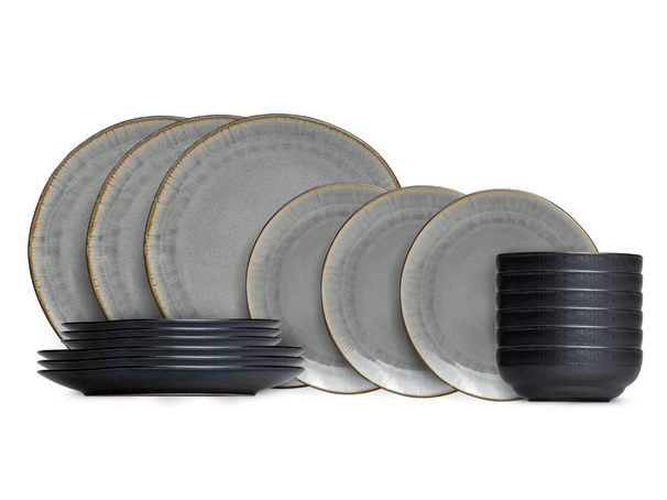 Cookinglife Geschirrset  Nola Warm Grey - 18-teilig / 6 Personen - 6 Speiseteller, 6 Frühstücksteller und 6 Schalen