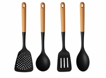 Cookinglife Kochgeschirr Set - Kochgeschirr Set - Holz schwarz 4-teilig - Schaumkelle, Suppenlöffel, Pfannenwender & Servierlöffel
