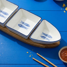 Cosy & Trendy Servierbrett mit Schälchen Branzino 5-teilig - Weiß & Blau - 37 x 9,5 cm