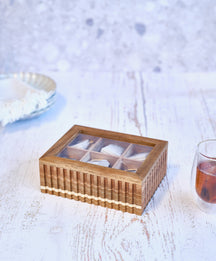 Cosy & Trendy Theedoos - Theekist - Acaciahout - 6 vakken - met Venster - 21 x 17 x 7.5 cm - sfeerbeeld 1