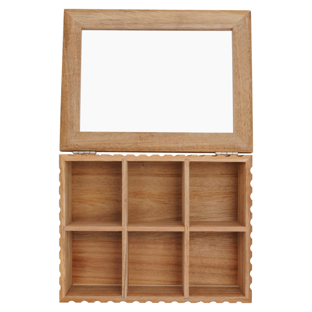 Cosy & Trendy Theedoos - Theekist - Acaciahout - 6 vakken - met Venster - 21 x 17 x 7.5 cm - open vooraanzicht