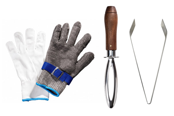 Crafts La Marée Fischzubereitungsset 3-teilig - Fischgrätenpinzette, Fischschupper & Handschuh
