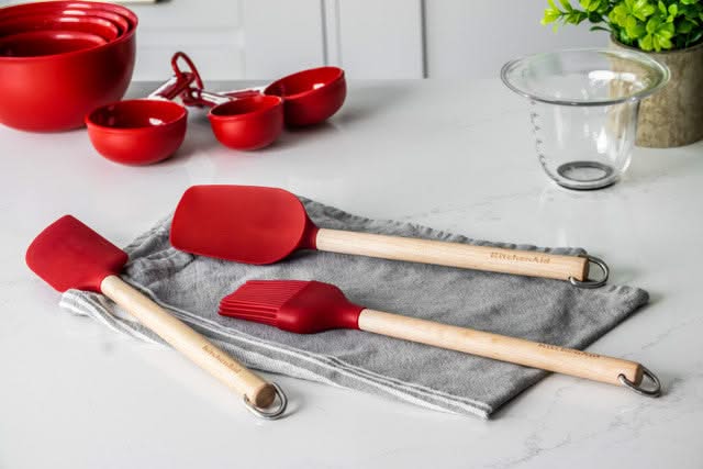 KitchenAid Spatelset Core Kaiserrot Birkenholz Silikon 3-tlg - Antihaft Spatel
