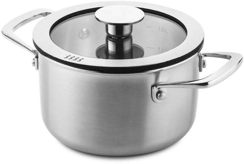DUCQ Topfset - Stieltopf ø 16, 18, 20, 24 cm & Stieltopf ø 16 cm &amp; Bratpfanne ø 26 cm + Deckel - Induktion - Downdraft - Edelstahl - 6-teilig