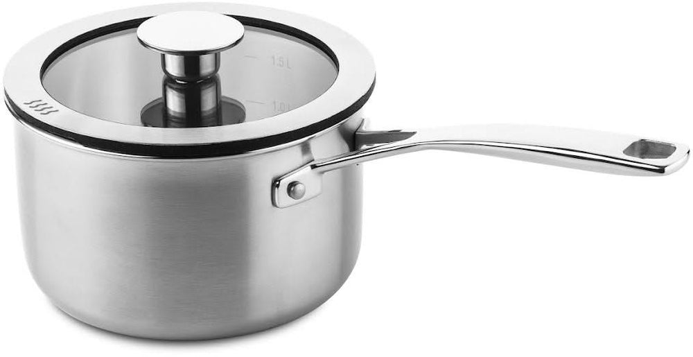 DUCQ Topfset - Stieltopf ø 16, 18, 20, 24 cm & Stieltopf ø 16 cm &amp; Bratpfanne ø 26 cm + Deckel - Induktion - Downdraft - Edelstahl - 6-teilig