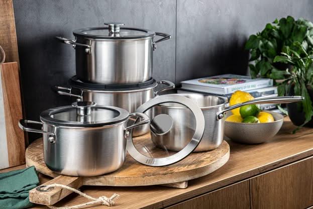 DUCQ Topfset - Stieltopf ø 18, 20, 20 cm & Stieltopf ø 16 cm + Deckel - Induktion - Downdraft - Edelstahl - 4-teilig