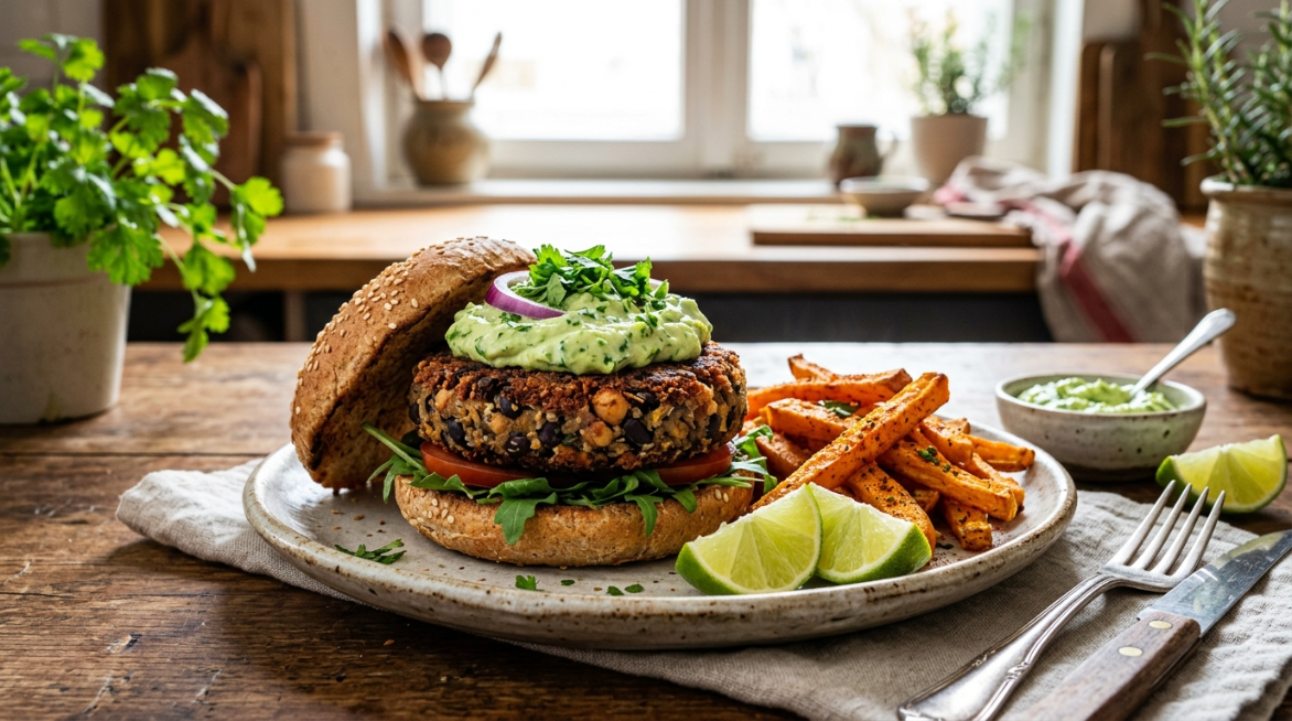 Herzhafte pflanzliche Burger, die wirklich zufriedenstellen — ohne ein Krümelchen Gluten.