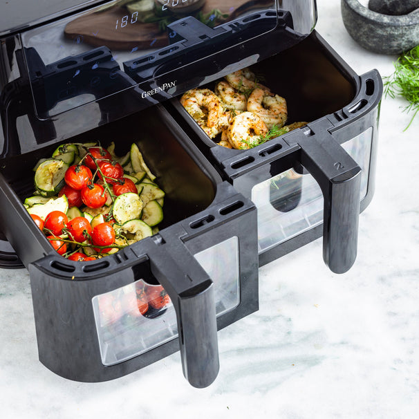 GreenPan Doppelte Heißluftfritteuse Bistro Dual Zone - Schwarz - 8 Liter (2 x 4 Liter) - PFAS-frei