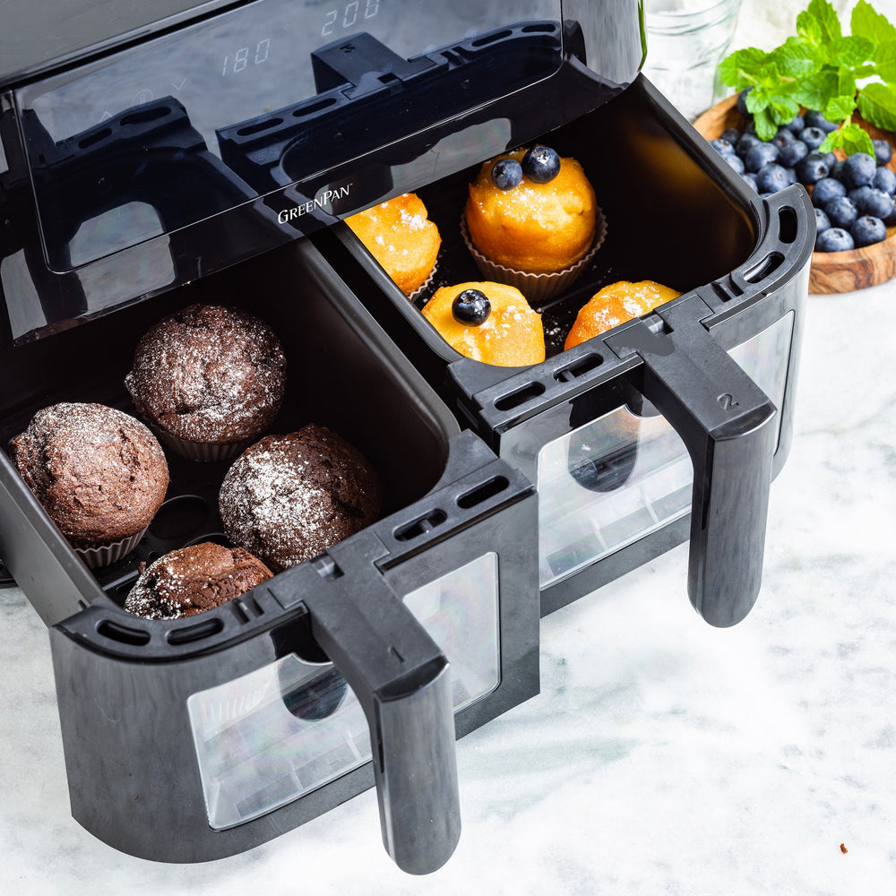 GreenPan Doppelte Heißluftfritteuse Bistro Dual Zone - Schwarz - 8 Liter (2 x 4 Liter) - PFAS-frei