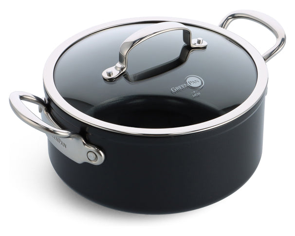 GreenPan Kochtopf Barcelona Pro Schwarz ø 24 cm / 4,9 Liter - keramische Antihaftbeschichtung