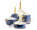 GreenPan Topfset Padova Reserve Oxford Blue 6-teilig - Kochtopf ø 24 cm, Stielkasserolle ø 18, 20 cm, Bratpfanne ø 20, 28 cm & Schmorpfanne ø 24 cm - keramische Antihaftbeschichtung
