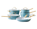GreenPan Topfset Padova Reserve Smokey Blue 6-teilig - Kochtopf ø 24 cm, Stielkasserolle ø 18, 20 cm, Bratpfanne ø 20, 28 cm & Schmorpfanne ø 24 cm - keramische Antihaftbeschichtung