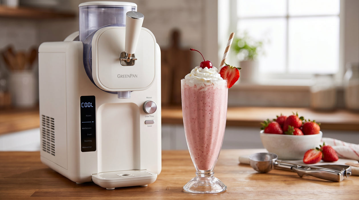 Cremiger Erdbeer-Milkshake mit Vanilleeis, im Handumdrehen fertig