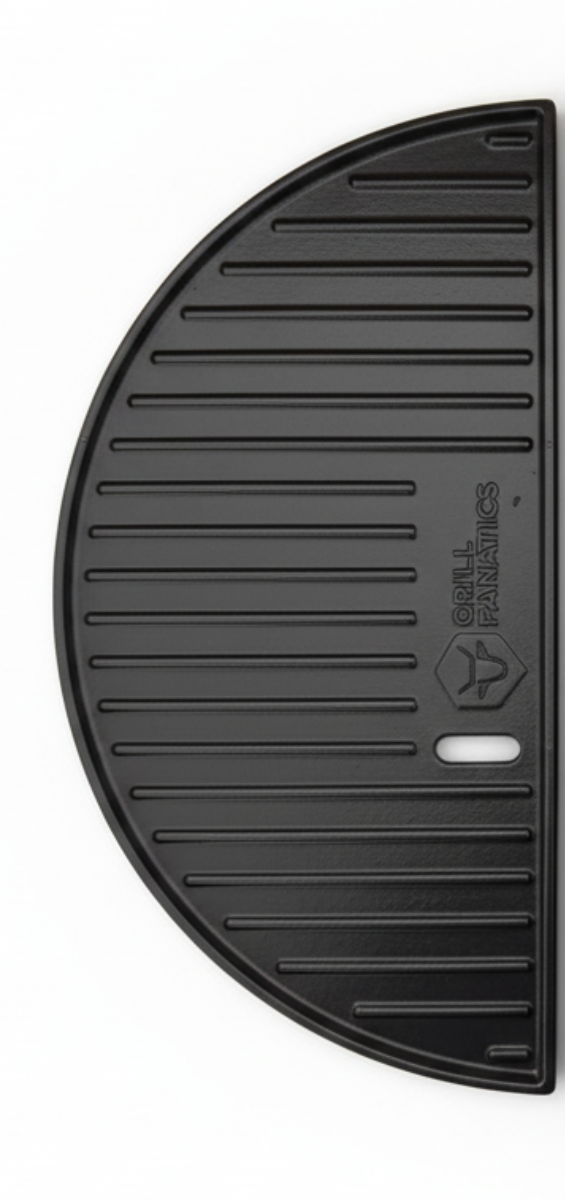 Cookinglife Halbmond-Grillplatte / Gusseisen-Plancha - Doppelseitig - Geeignet für 46 cm Kamados