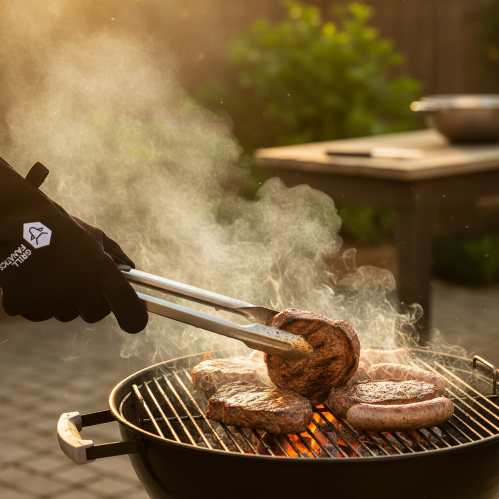 Cookinglife Grillhandschuhe / Ofenhandschuhe aus schwarzem Leder, 500 °C - 2 Stück
