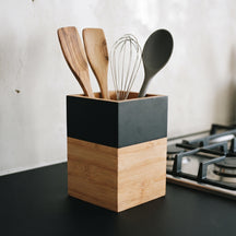 Cosy & Trendy Kochutensilienhalter Black & Wood - 10 x 10 x 14.5 cm