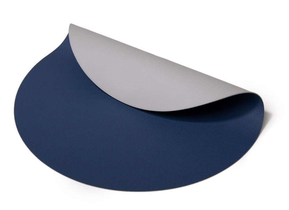Cookinglife Tischsets - Doppelseitig - Veganes Leder - Grau / Blau ø 38 cm - 6 Stück