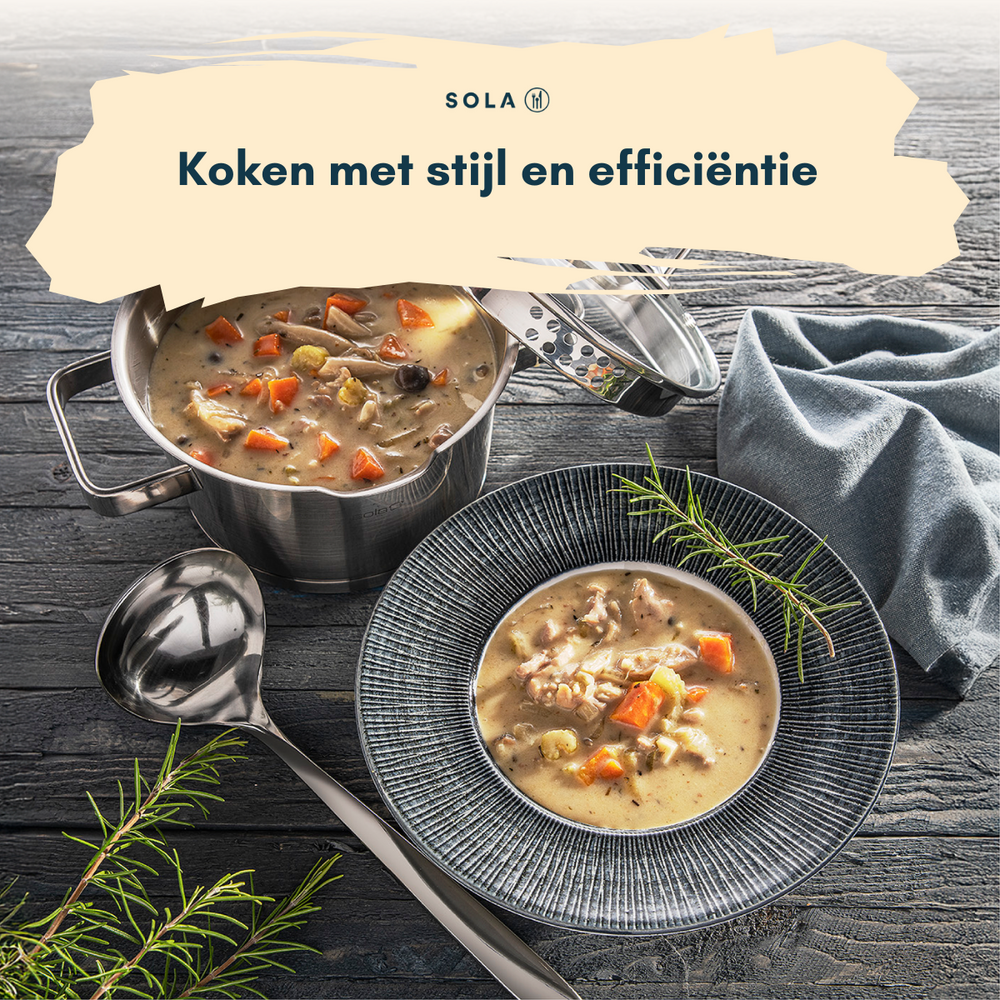 Sola Topfset Juvia 5-teilig – Edelstahl – downdraft-geeignet – Kochtöpfe Ø 16, 18, 20, 24 cm & Stieltopf Ø 16 cm – geeignet für alle Herdarten
