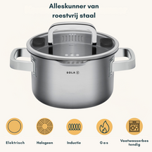 Sola Topfset Juvia 5-teilig – Edelstahl – downdraft-geeignet – Kochtöpfe Ø 16, 18, 20, 24 cm & Stieltopf Ø 16 cm – geeignet für alle Herdarten