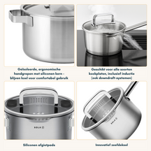 Sola Topfset Juvia 5-teilig – Edelstahl – downdraft-geeignet – Kochtöpfe Ø 16, 18, 20, 24 cm & Stieltopf Ø 16 cm – geeignet für alle Herdarten