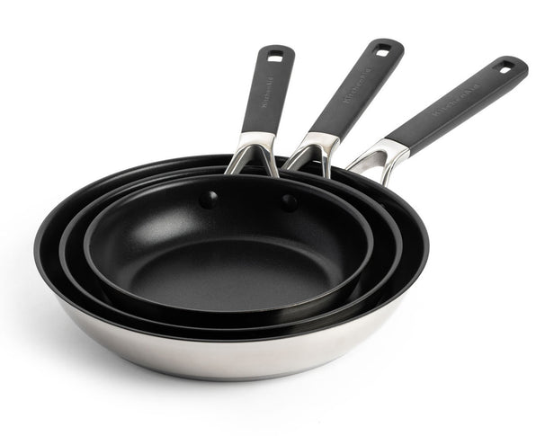 KitchenAid Bratpfannenset Classic Edelstahl 3-teilig - ø 20, 24 & 28 cm - keramische Antihaftbeschichtung