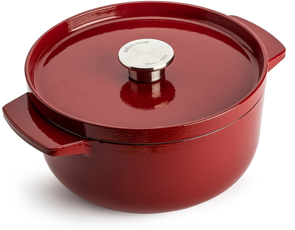 KitchenAid Bräter Gusseisen Empire Red ø 22 cm / 3,3 Liter - emaillierte Antihaftbeschichtung