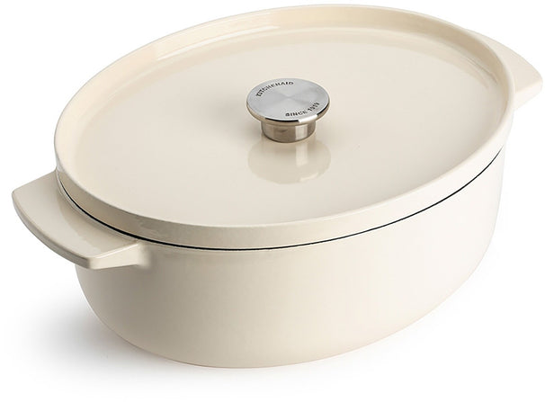 KitchenAid Bräter Oval Gusseisen Cream 30 cm / 5,6 Liter - emaillierte Antihaftbeschichtung