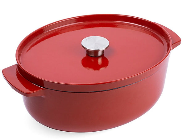 KitchenAid Bräter Oval Gusseisen Empire Red 30 cm / 5,6 Liter - emaillierte Antihaftbeschichtung