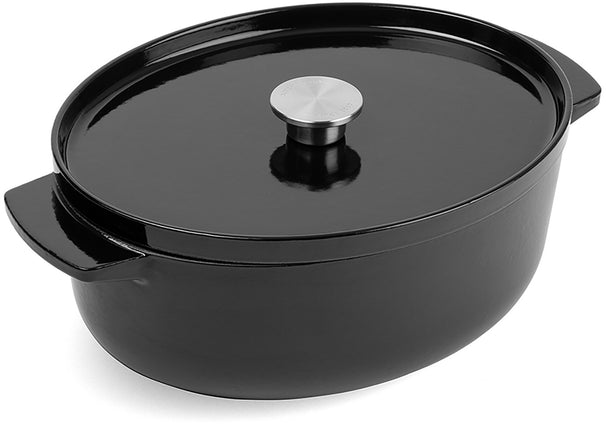 KitchenAid Bräter Oval Gusseisen Onyx Black 30 cm / 5,6 Liter - emaillierte Antihaftbeschichtung