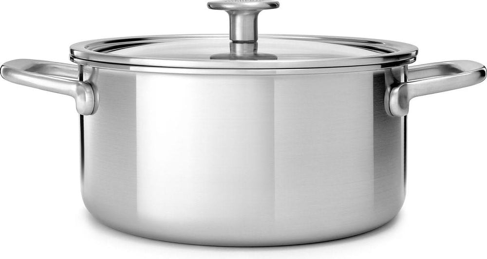 KitchenAid Topfset Multi-Ply Edelstahl 6-teilig - Kochtöpf ø 20, 24 cm, Stieltopf ø 16 cm, Bratpfanne ø 28 cm + Bratpfanne Classic Forged ø 24 & 28 cm