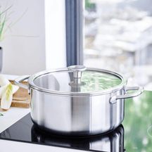 KitchenAid Topfset Multi-Ply Edelstahl 6-teilig - Kochtöpf ø 20, 24 cm, Stieltopf ø 16 cm, Bratpfanne ø 28 cm + Bratpfanne Classic Forged ø 24 & 28 cm