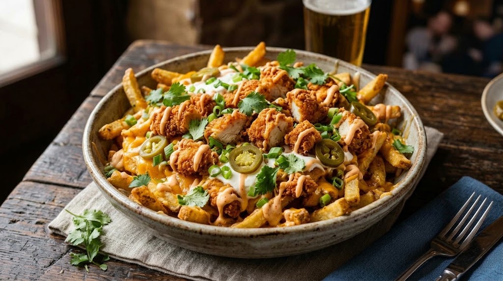 Knapperige friet, sappige kip en al je favoriete toppings in één bak.
