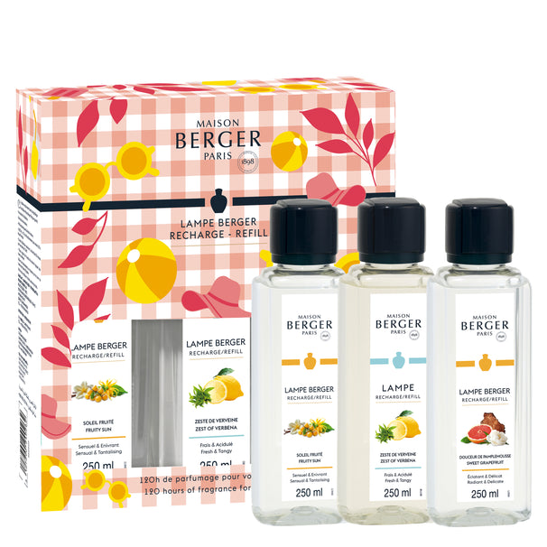 Maison Berger Triopack Nachfüllung - für Duftlampe - Estival - Fruity Sun, Zest of Verbena & Sweet Grapefruit - 3 x 250 ml