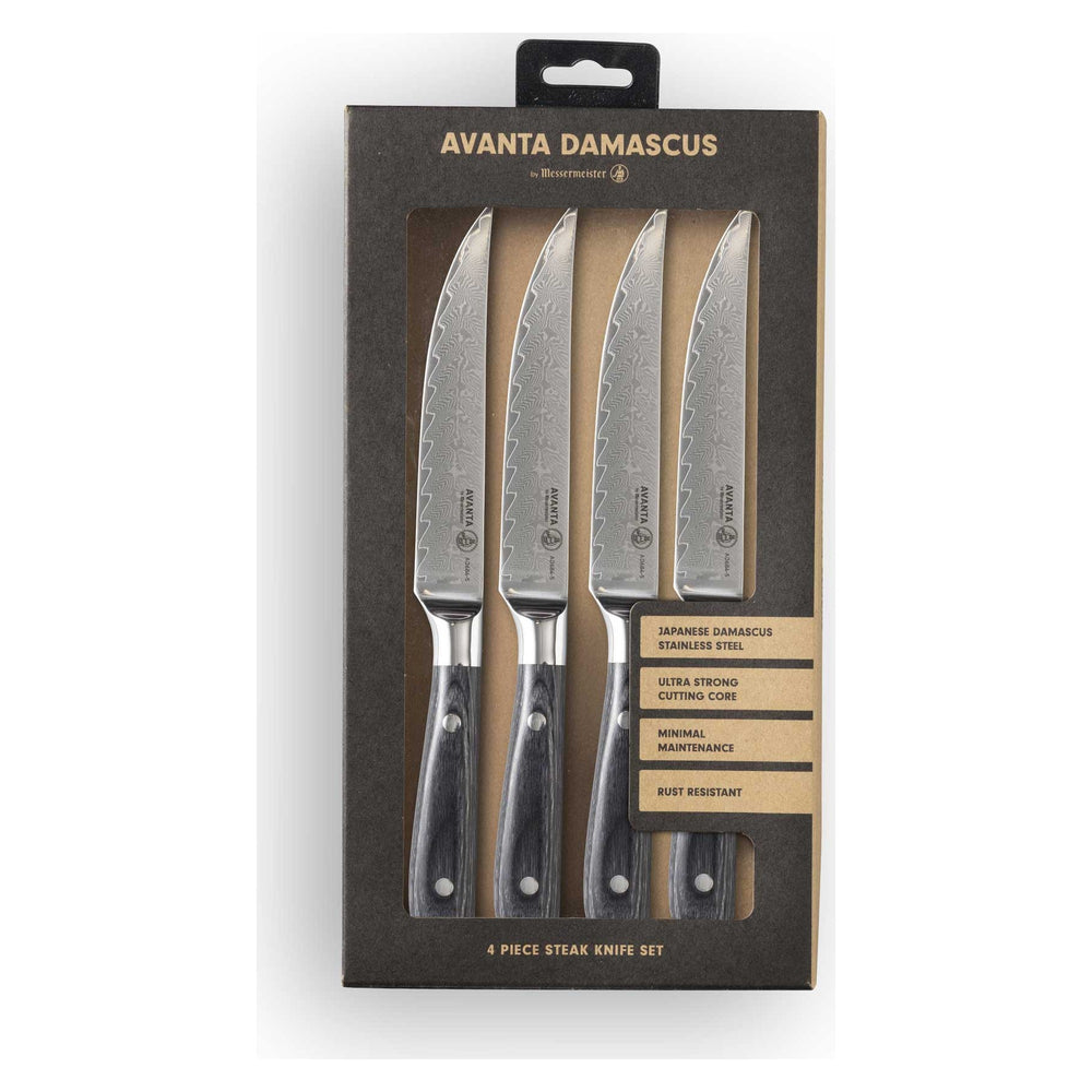 Messermeister Steakmessen Avanta Damascus 13 cm - 67 lagen damaststaal - 4 stuks - verpakking