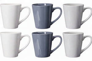 Cookinglife Siaki Becher – Weiß/Blau/Grau, 350 ml – Porzellan – 6er-Set