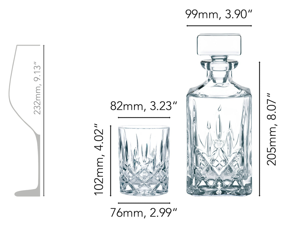 Nachtmann Whiskey Set Noblesse 3-delig - Karaf 750 ml & 2 Whiskeyglazen 295 ml - afmetingen