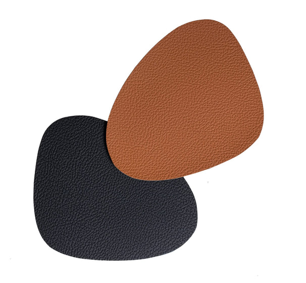 Cookinglife Untersetzer - Veganes Leder - Schwarz / Cognac - Organic - doppelseitig - 13 x 11 cm - 6 Stück