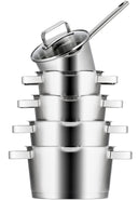 Sola Topfset Diamond 5-teilig – Edelstahl – downdraft-geeignet – Kochtöpfe Ø 16, 18, 20, 24 cm & Stieltopf Ø 16 cm – geeignet für alle Herdarten