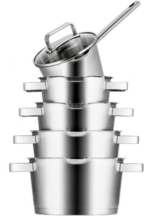 Sola Topfset Diamond 5-teilig – Edelstahl – downdraft-geeignet – Kochtöpfe Ø 16, 18, 20, 24 cm & Stieltopf Ø 16 cm – geeignet für alle Herdarten