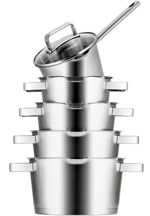 Sola Topfset Diamond 5-teilig – Edelstahl – downdraft-geeignet – Kochtöpfe Ø 16, 18, 20, 24 cm & Stieltopf Ø 16 cm – geeignet für alle Herdarten