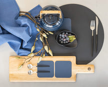 Cookinglife Untersetzer - Veganes Leder - Grau / Blau - doppelseitig - 10 x 10 cm - 6 Stück