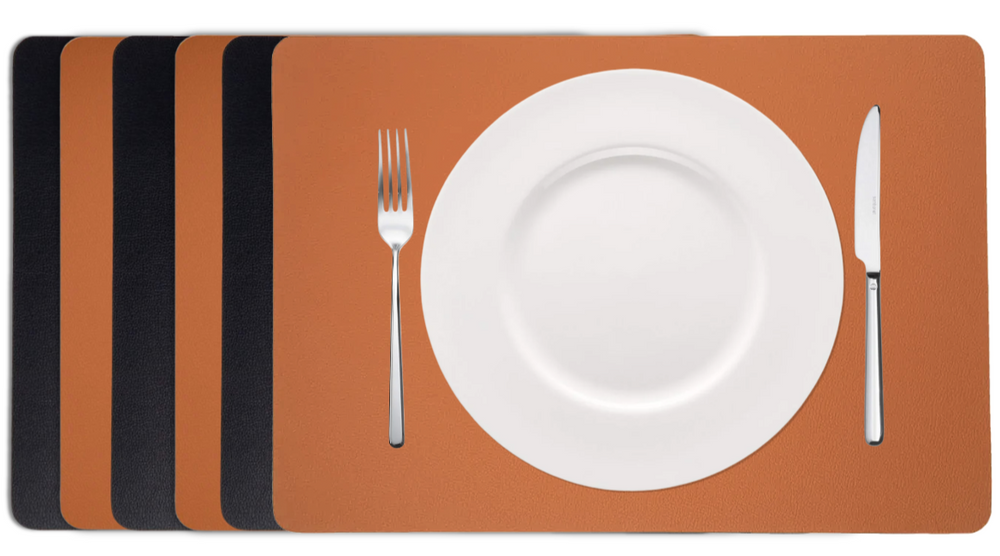 Cookinglife Tischsets - Doppelseitig - Veganes Leder - Cognac / Schwarz 46 x 33 cm - 6 Stück